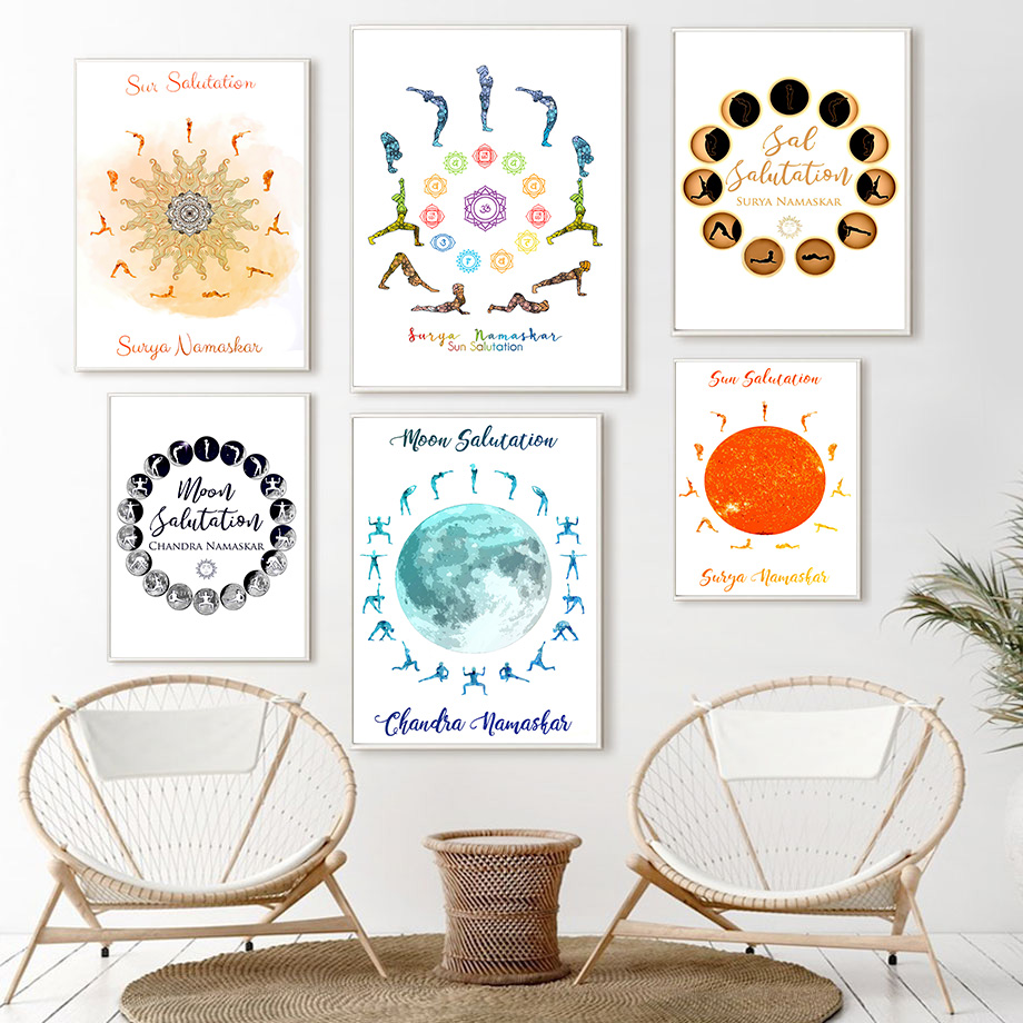 Yoga Fitness Rooms - Posa de Yoga, sol, luna, Salutation,