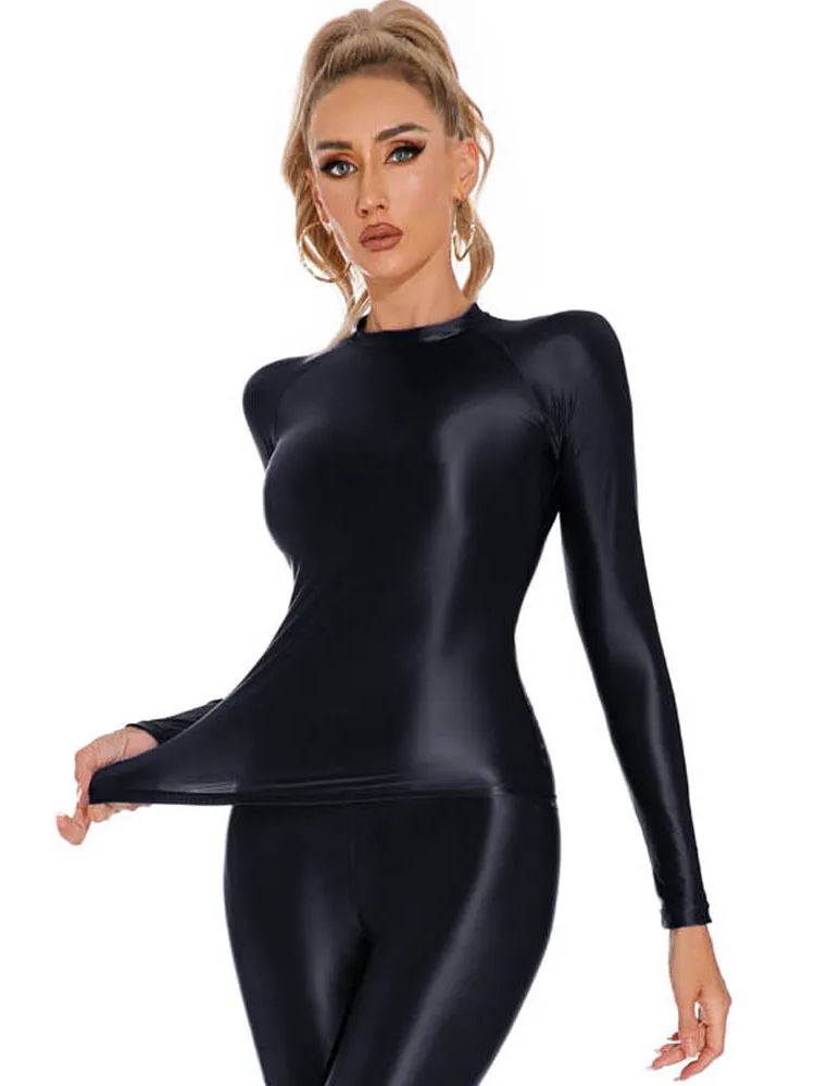 Yoga Fitness Fit Club - Camisa de manga larga elástica brillante