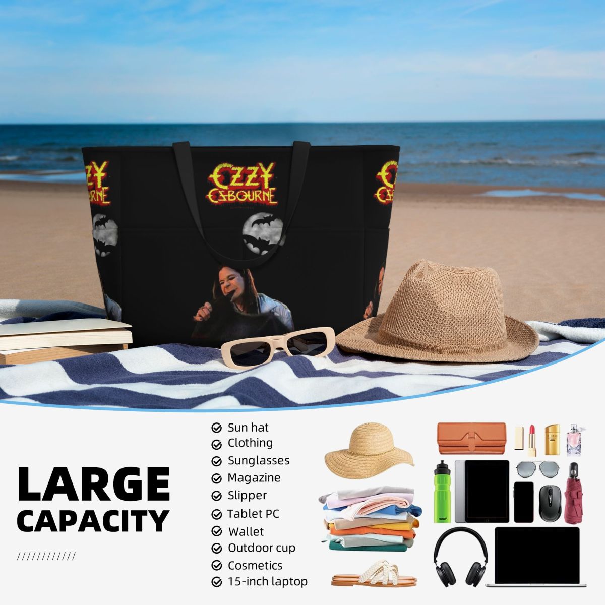 Ozzy Osbourne Merch Beach Tote - Yoga Fitness Merch reseña y precio